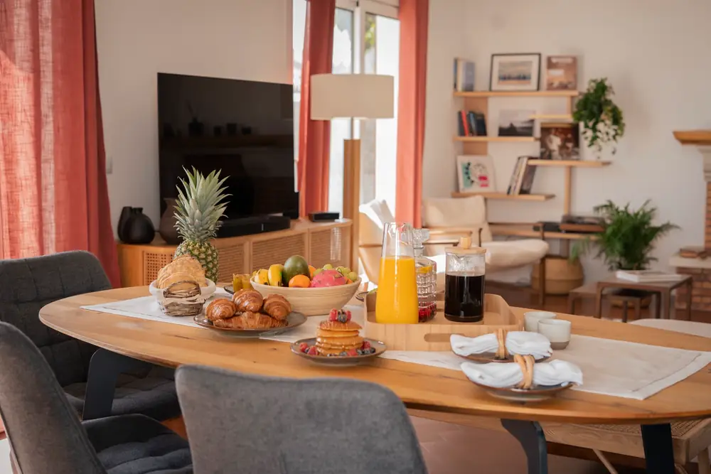 Breakfast laid out on the villa's dining table