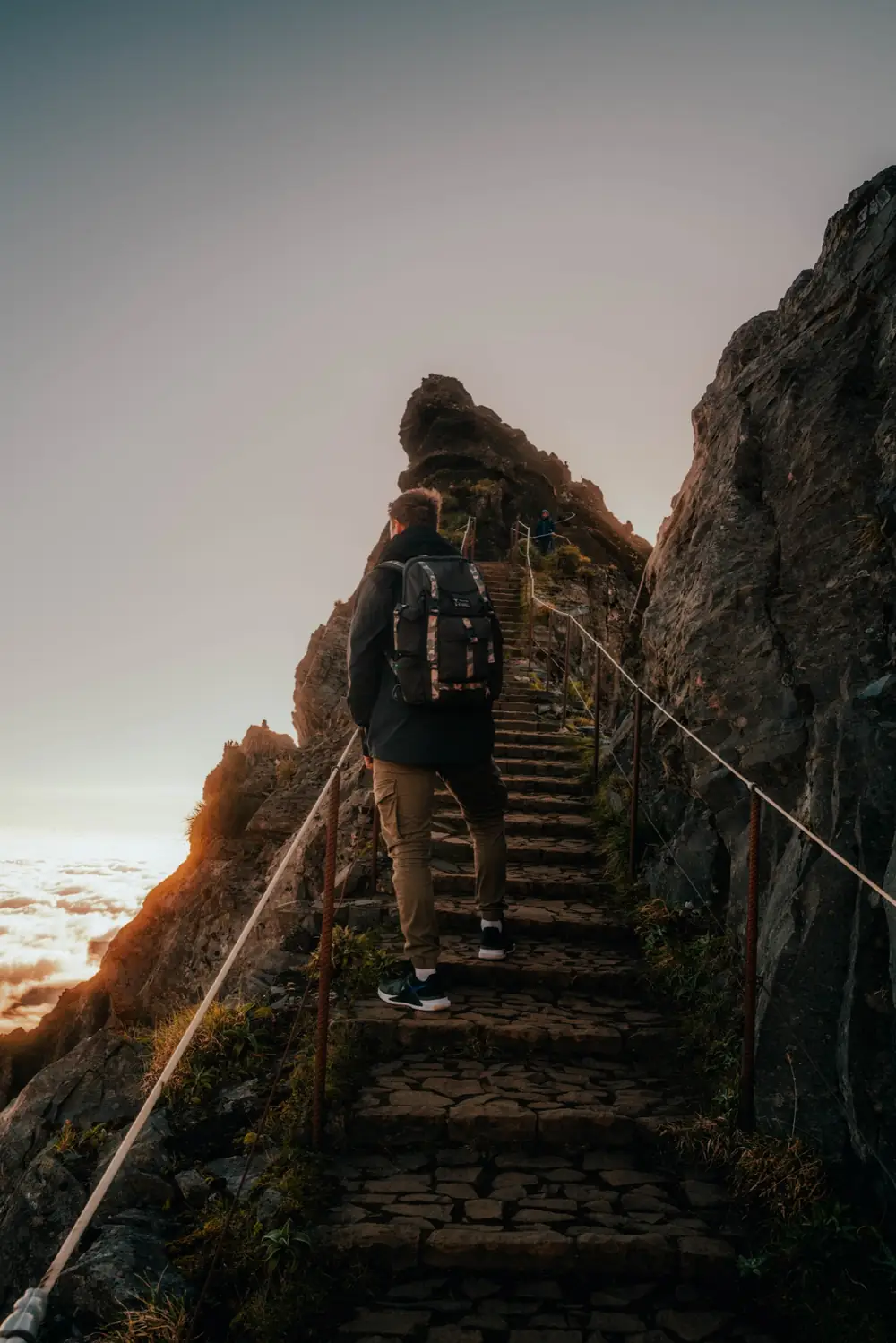 Walking the mountain stairway at sunrise