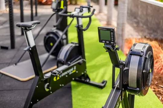 Concept2 BikeErg and rower in the outdoor gym, Villa Crossdeira